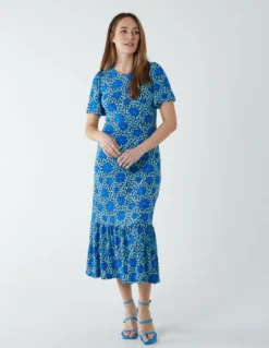 Crew Neck Midi Angel Sleeve Tie Back Dress -Deals Sleek Dresses Store BV233836 BLUE 7103