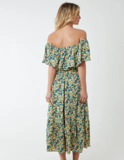 Bardot Ruffle Shoulder Midi Dress -Deals Sleek Dresses Store BV233842 BLUE 3895