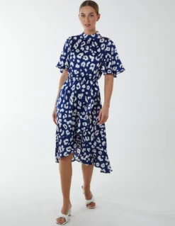 Angel Sleeve Wrap Ruffle Midi Dress -Deals Sleek Dresses Store BV233859 NAVY 1