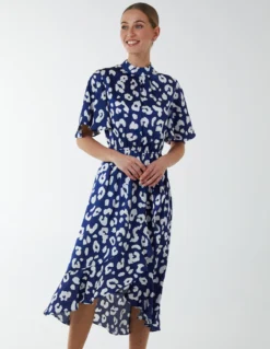 Angel Sleeve Wrap Ruffle Midi Dress -Deals Sleek Dresses Store BV233859 NAVY 2