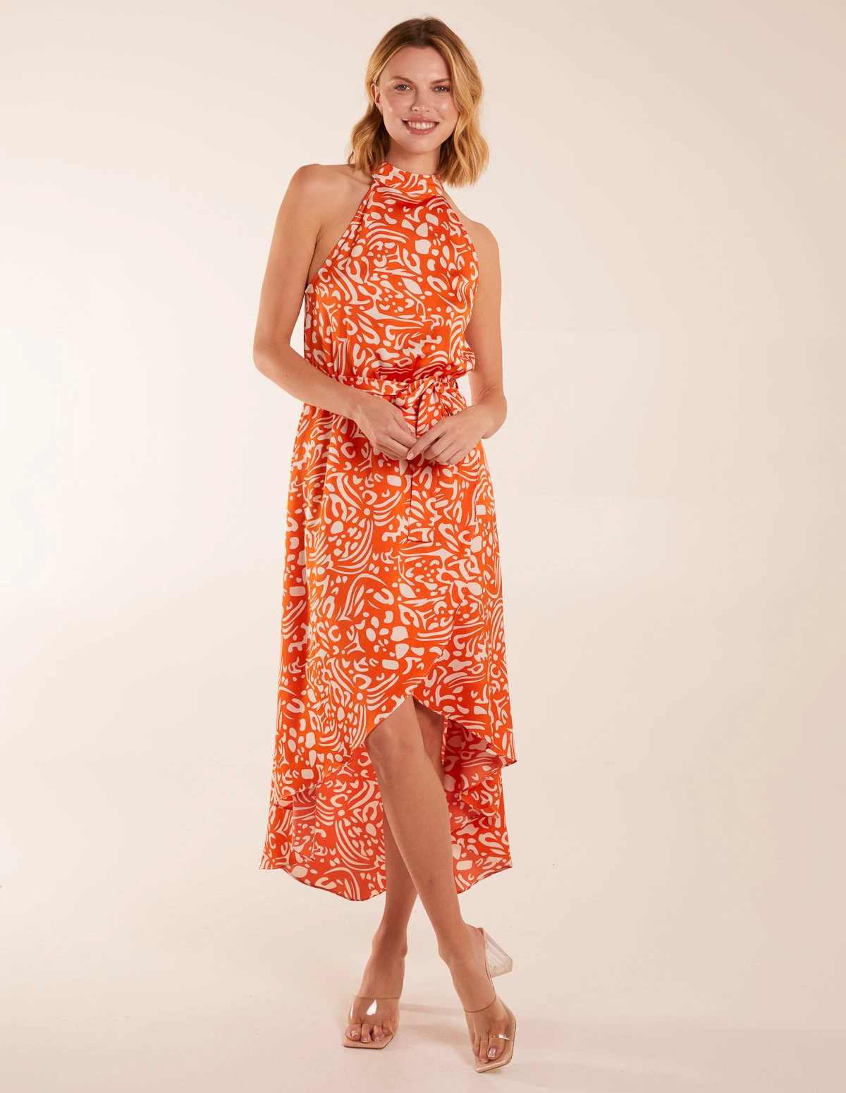 Abstract Print Halter Neck Midi Wrap Dress 2 Abstract Print Halter Neck Midi Wrap Dress - Image 2