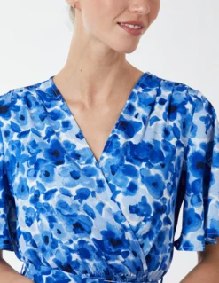 Wrap Front Tier Hem Angel Sleeve Dress -Deals Sleek Dresses Store BV233866 BLUE 15