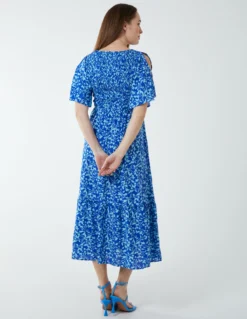 Sheared Bust Midi Dress With Angel Sleeve -Deals Sleek Dresses Store BV233884 BLUE 6825