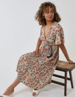 Wrap Front Pleated Hem Dress With Angel Sleeves -Deals Sleek Dresses Store BV233886 BLACK 2