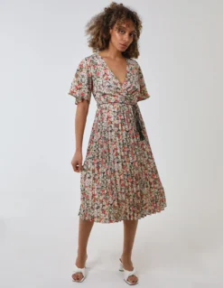 Wrap Front Pleated Hem Dress With Angel Sleeves -Deals Sleek Dresses Store BV233886 BLACK 4