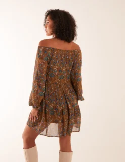 Bardot Neck Mini Trapeze Dress 7 Bardot Neck Mini Trapeze Dress -Deals Sleek Dresses Store BV233889 BROWNPATTERN 14360