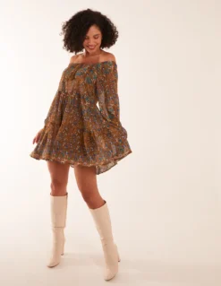 Bardot Neck Mini Trapeze Dress