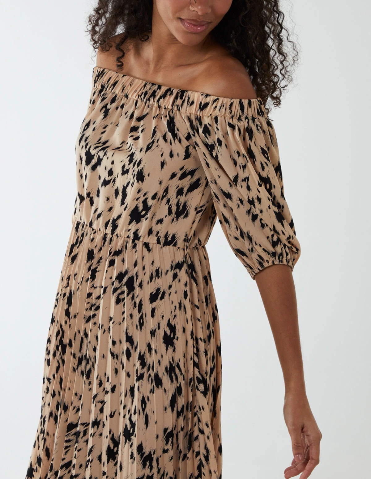 Bardot Midi Dress With Pleated Hem 2 Bardot Midi Dress With Pleated Hem - Image 2