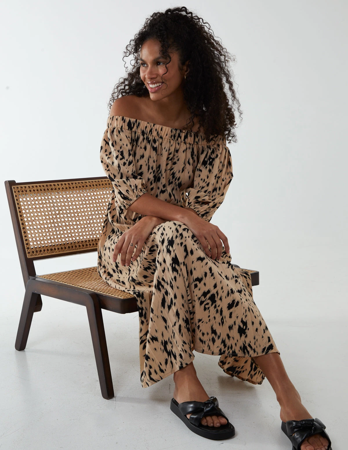 Bardot Midi Dress With Pleated Hem 4 Bardot Midi Dress With Pleated Hem - Image 4