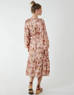 Balloon Sleeve Midi Dress -Deals Sleek Dresses Store BV233901 PINKPATTERN 4481