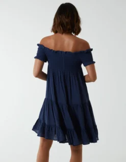 Bardot Shirred Neck Line Floaty Dress -Deals Sleek Dresses Store BV233925 NAVY 3558
