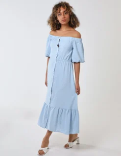 Bardot Button Through Midi Dress