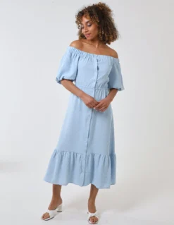 Bardot Button Through Midi Dress -Deals Sleek Dresses Store BV233927 LIGHTBLUE 17