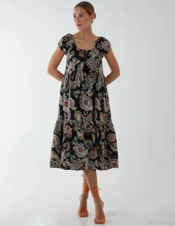 Scoop Neck Milkmaid Midi Dress