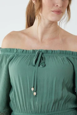 Off Shoulder Elasticated Lace Insert Midi Dress -Deals Sleek Dresses Store BV233944064 105224