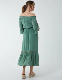 Off Shoulder Elasticated Lace Insert Midi Dress -Deals Sleek Dresses Store BV233944064 105225