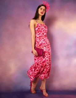 Draped Cowl Neck Midi Dress