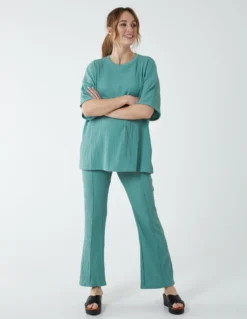 Waffle Trouser And T-Shirt (Set) -Deals Sleek Dresses Store BV233949 BOTTLEGREEN 8196
