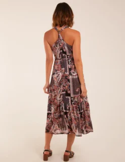 V Front Sleeveless Paisley Midi Dress With Detailed Straps -Deals Sleek Dresses Store BV233957 BLACK 6802