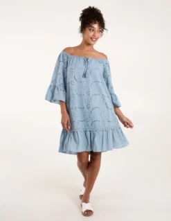 Broderie Tunic Smock Dress -Deals Sleek Dresses Store BV233960 LIGHTBLUE 1