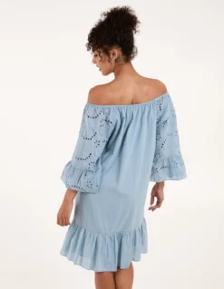 Broderie Tunic Smock Dress -Deals Sleek Dresses Store BV233960 LIGHTBLUE 5