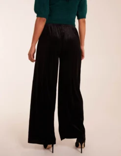 Wide Leg Textured Velour Trouser -Deals Sleek Dresses Store BV234209 BLACK 0544