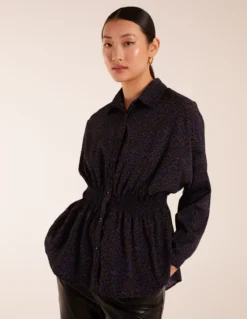 Leopard Print Shirred Waist Shirt