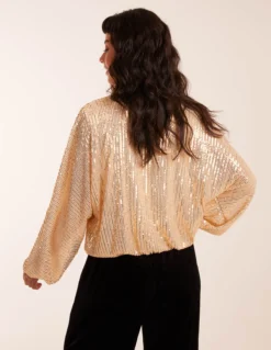 Sequin Batwing Blouse -Deals Sleek Dresses Store BV234402 GOLD 0639