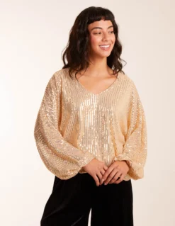 Sequin Batwing Blouse -Deals Sleek Dresses Store BV234402 GOLD 0656