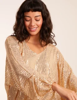 Sequin Batwing Blouse -Deals Sleek Dresses Store BV234402 GOLD 0681