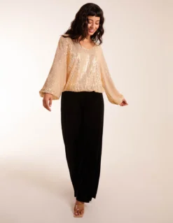 Sequin Batwing Blouse -Deals Sleek Dresses Store BV234402 GOLD 0689
