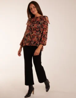 Cold Shoulder Frill Blouse -Deals Sleek Dresses Store BV234405 BLACKPATTERN 35698