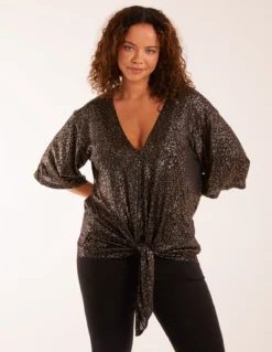 Leopard V Neck Tie Front Top