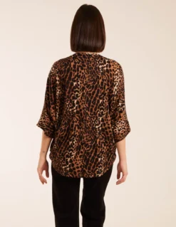 Zip Front Leopard Diamante Tunic Top -Deals Sleek Dresses Store BV234407058 112067