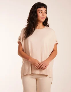 Oversized Button Shoulder Top -Deals Sleek Dresses Store BV234513 STONE 0172