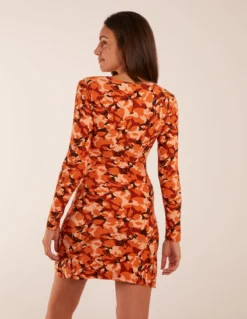 Fixed Wrap Gathered Mini Dress -Deals Sleek Dresses Store BV234802 RUST 36043