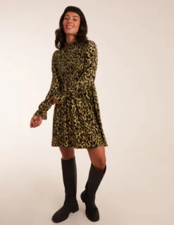 Shirred Trapeze Frill Neck And Sleeve Mini Dress -Deals Sleek Dresses Store BV234807023 112054