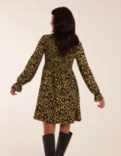 Shirred Trapeze Frill Neck And Sleeve Mini Dress -Deals Sleek Dresses Store BV234807023 112055