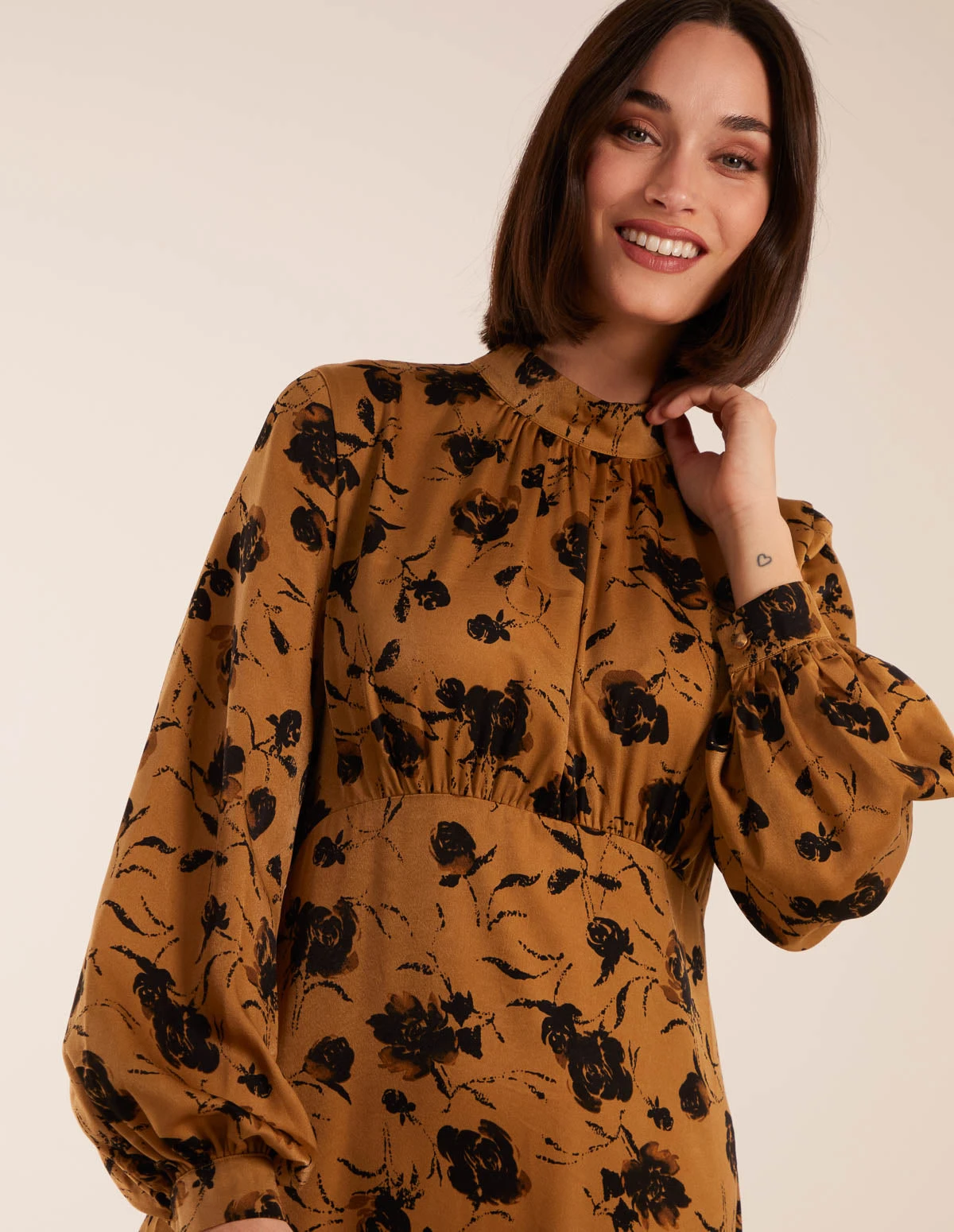 High Neck Midi Dress With Tiered Skirt And Puff Long Sleeve 2 High Neck Midi Dress With Tiered Skirt And Puff Long Sleeve - Image 2