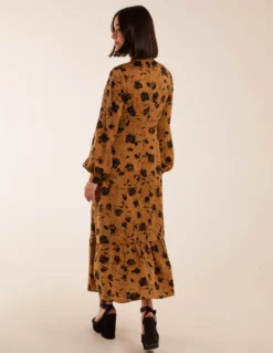 High Neck Midi Dress With Tiered Skirt And Puff Long Sleeve 7 High Neck Midi Dress With Tiered Skirt And Puff Long Sleeve -Deals Sleek Dresses Store BV234837 GOLD 4