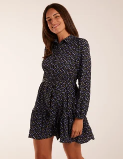Ruched Shoulder Mini Shirt Dress