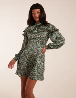 Ruffle Sleeve High Neck Swing Dress