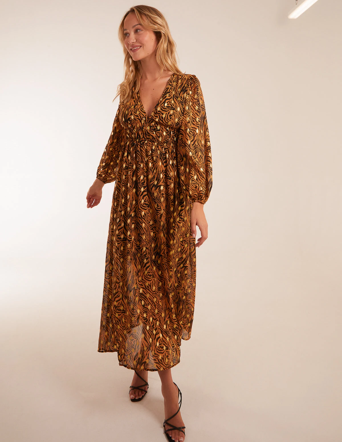Shirred Waist Animal And Foil Print Maxi Dress 2 Shirred Waist Animal And Foil Print Maxi Dress - Image 2