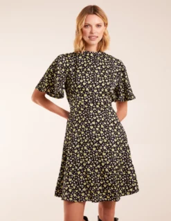 High Neck Flutter Sleeve -Deals Sleek Dresses Store BV245001 BLACK 0343