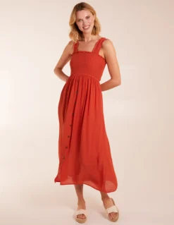 Shirred Bust Button Down Midi Dress 10 Shirred Bust Button Down Midi Dress -Deals Sleek Dresses Store BV245018199 130740