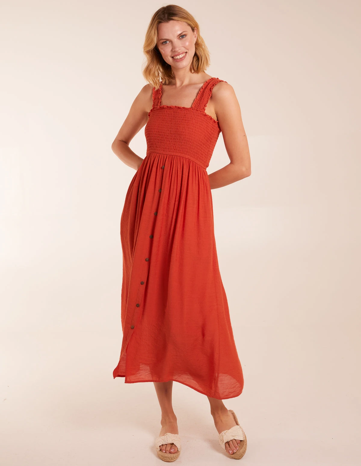 Shirred Bust Button Down Midi Dress 4 Shirred Bust Button Down Midi Dress - Image 4