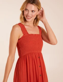 Shirred Bust Button Down Midi Dress 9 Shirred Bust Button Down Midi Dress -Deals Sleek Dresses Store BV245018199 130741