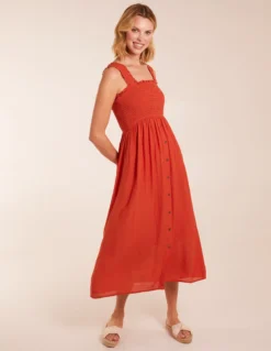 Shirred Bust Button Down Midi Dress 11 Shirred Bust Button Down Midi Dress -Deals Sleek Dresses Store BV245018199 130742