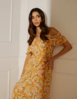 Cold Shoulder Detail Chiffon Midi Dress