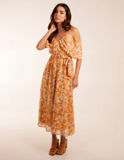 Cold Shoulder Detail Chiffon Midi Dress -Deals Sleek Dresses Store BV245020093 131773